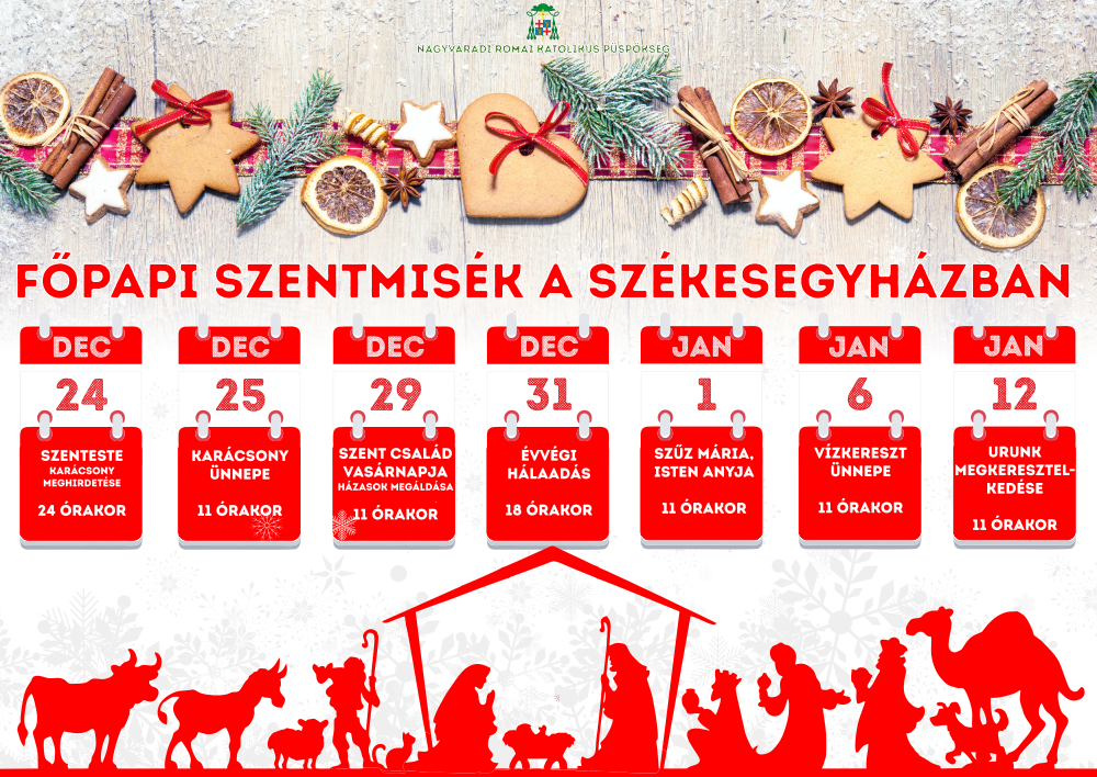 A Nagyváradi Római Katolikus Püspökség karácsonyi és újévi központi programjai, szentmisék rendje