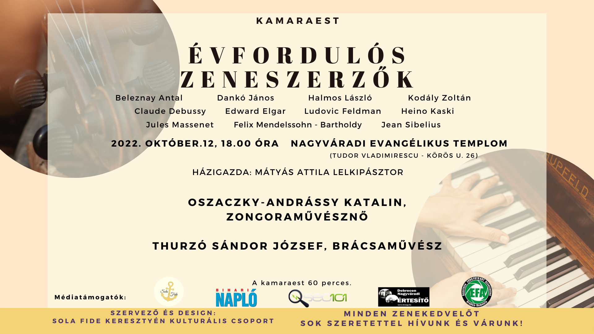 Évfordulós zeneszerzők ? különleges kamaraest a nagyváradi evangélikus templomban